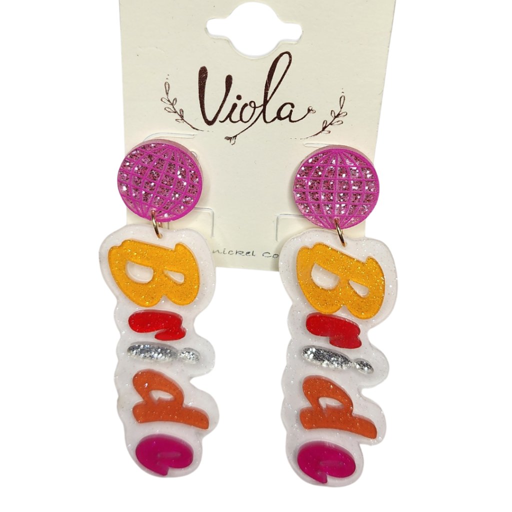 Viola Acrylic Multicolor Disco Bride Statement Earrings Nwt 15$